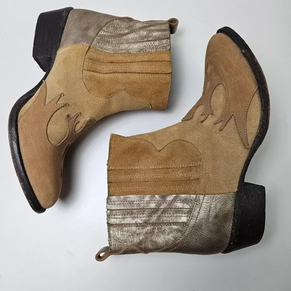 Matisse Revel Ankle Cowboy Boots Women's 9 Leather Suede Tan Metallic Booties