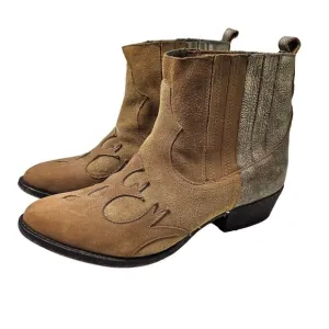 Matisse Revel Ankle Cowboy Boots Women's 9 Leather Suede Tan Metallic Booties