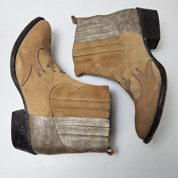 Matisse Revel Ankle Cowboy Boots Women's 9 Leather Suede Tan Metallic Booties