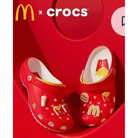 McDonalds X Crocs Red Classic Clog Shoes With Jibbitz Charms Size 11 Mens