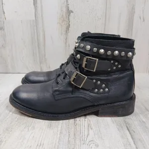 MDK Munderingskompagniet Black Leather Studded Buckle Moto Ankle Boots #362
