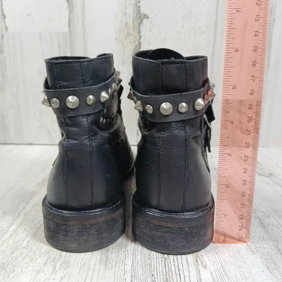 MDK Munderingskompagniet Black Leather Studded Buckle Moto Ankle Boots #362