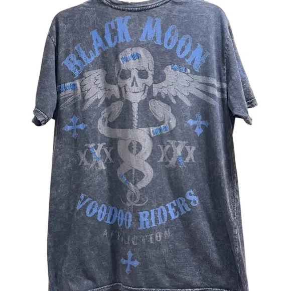 Men’s Affliction “Voodoo Riders” Blue Graphic Tee - Size Large