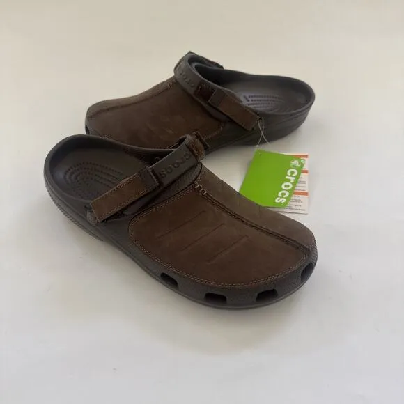 Men's Crocs Yukon Mesa Clogs Brown Leather EVA Clogs Shoes Size 14