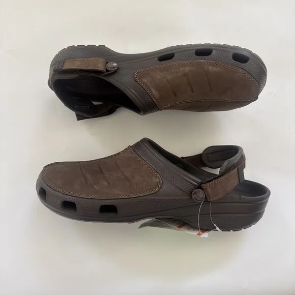 Men's Crocs Yukon Mesa Clogs Brown Leather EVA Clogs Shoes Size 14