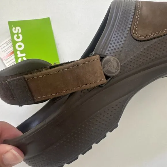 Men's Crocs Yukon Mesa Clogs Brown Leather EVA Clogs Shoes Size 14