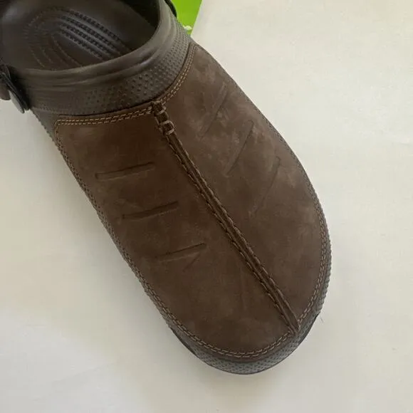 Men's Crocs Yukon Mesa Clogs Brown Leather EVA Clogs Shoes Size 14