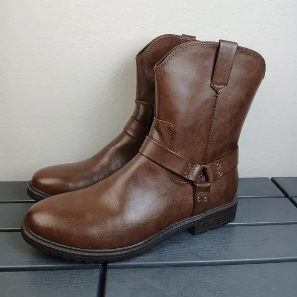 Men's Frye and Co. Otis Stacked Heel Motorcycle Boots Dark Brown Size 10.5 -NA