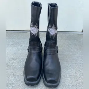 Mens Harley-Davidson Black Riding Boots with Flame Emblem