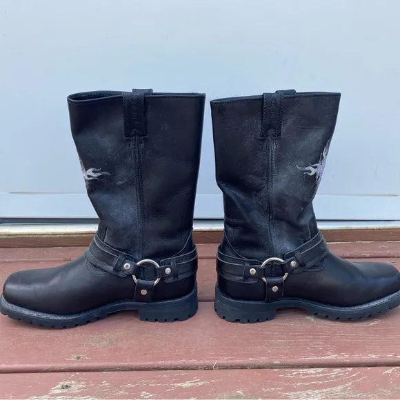 Mens Harley-Davidson Black Riding Boots with Flame Emblem