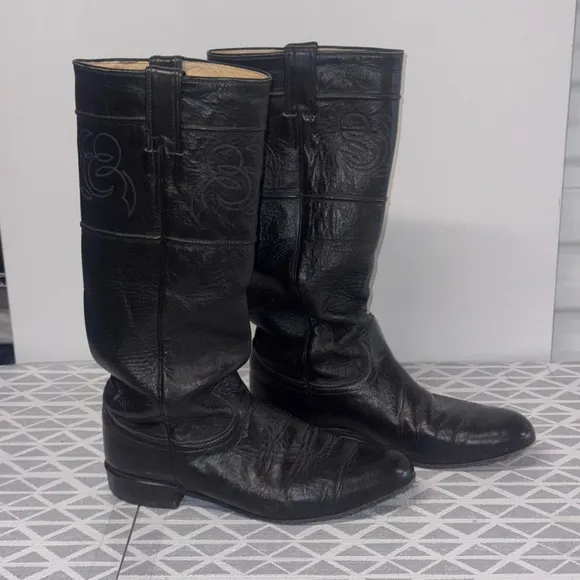 Men's Justin Black Leather Cowboy Boots Size 8 C