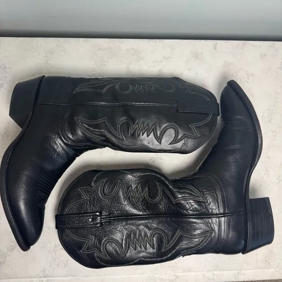 Men's Lucchese 2000 Western Cowboy Boots Size 9.5D Black Leather