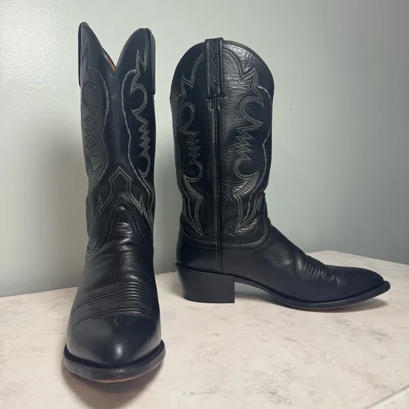 Men's Lucchese 2000 Western Cowboy Boots Size 9.5D Black Leather