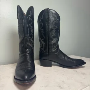 Men's Lucchese 2000 Western Cowboy Boots Size 9.5D Black Leather