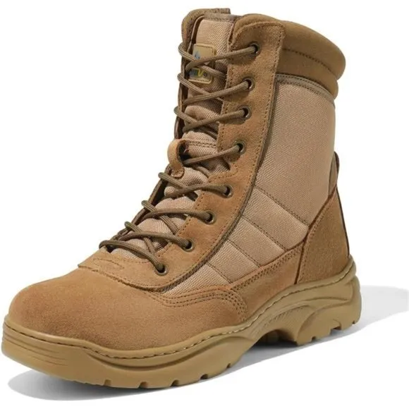 Men's Military Tactical Work Boots Side Zipper Leather Motorcycle Combat Boots