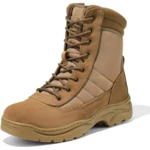 Men's Military Tactical Work Boots Side Zipper Leather Motorcycle Combat Boots