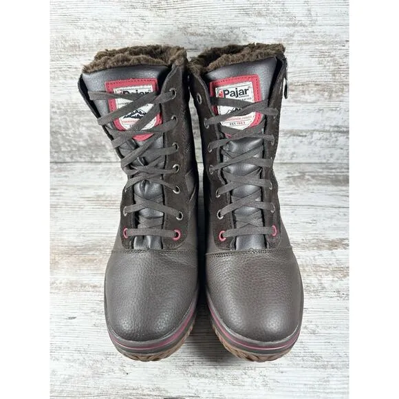 Men's Pajar Trooper 2.0 Brown Leather Waterproof Winter Boots Sz 10.5