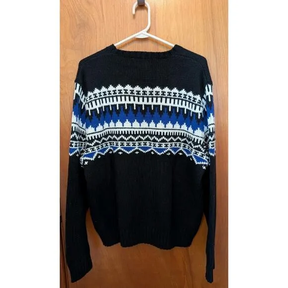 Men's Polo Ralph Lauren Fair Isle Cashmere Angora Black/Blue Thick Sweater XL