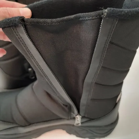 Mens Size 10 Mid-Calf Winter Snow Boots Waterproof Fleece Lined Zip Up Black EUC