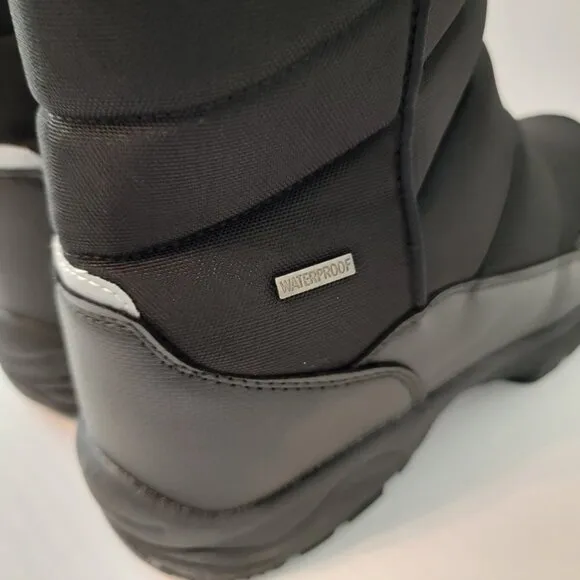 Mens Size 10 Mid-Calf Winter Snow Boots Waterproof Fleece Lined Zip Up Black EUC
