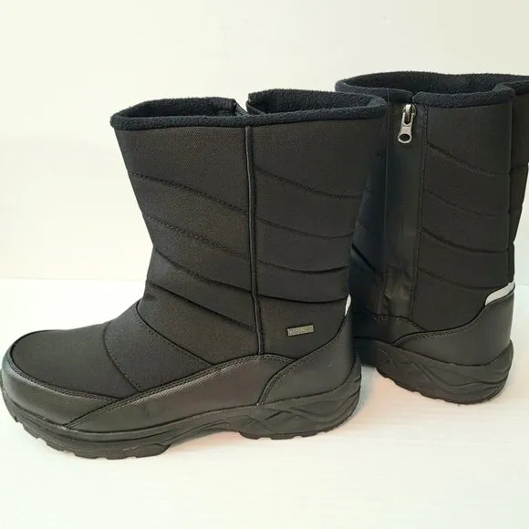 Mens Size 10 Mid-Calf Winter Snow Boots Waterproof Fleece Lined Zip Up Black EUC