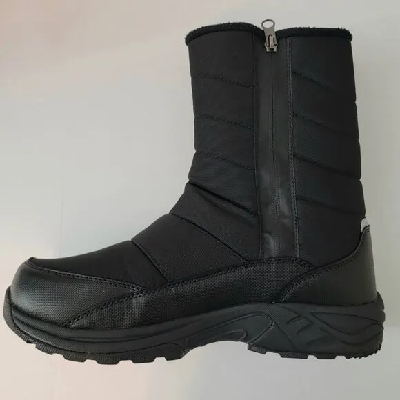 Mens Size 10 Mid-Calf Winter Snow Boots Waterproof Fleece Lined Zip Up Black EUC
