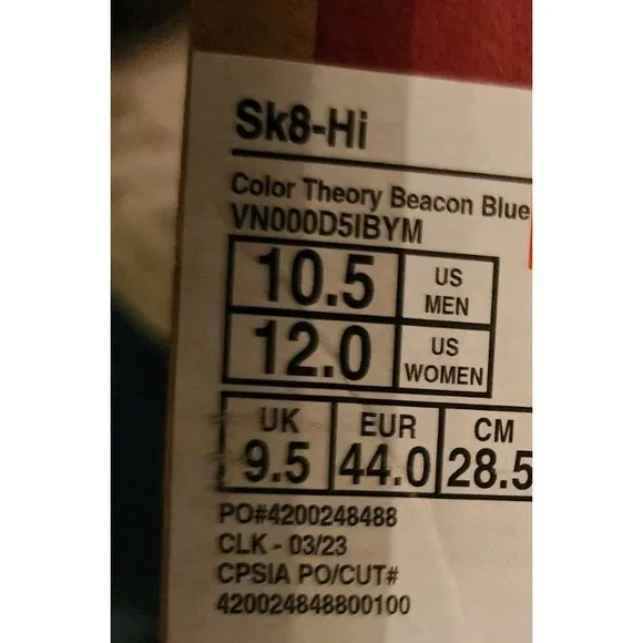 Men's Size 10.5 VANS Sk8-Hi Beacon Blue Brand New Dark Blue Sk8 Knu Old Skool