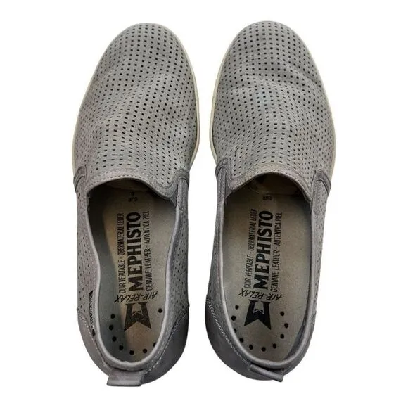 Mephisto Air Relax Men's Slip-On Perforated Casual Shoes Grey White Size 8.5