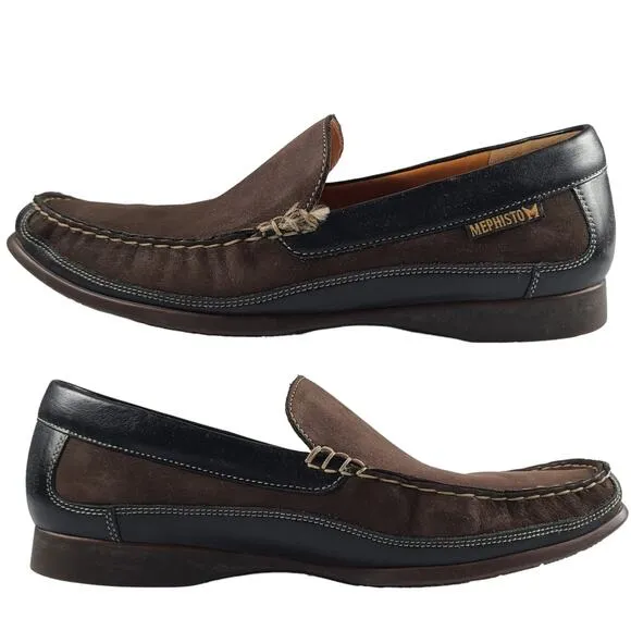 Mephisto Baduard  Dark Brown Suede Black Calf Leather Loafers Shoes Size US 9