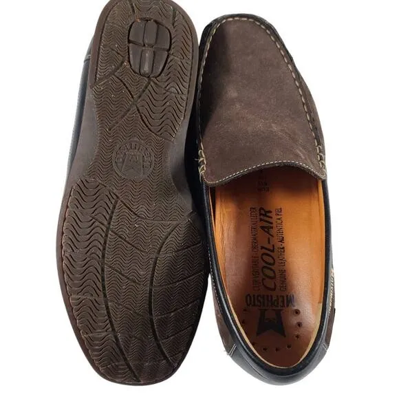 Mephisto Baduard  Dark Brown Suede Black Calf Leather Loafers Shoes Size US 9