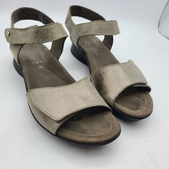 Mephisto Women sandals Shoes pewter metallic Leather adjustable straps  8.5.9 39