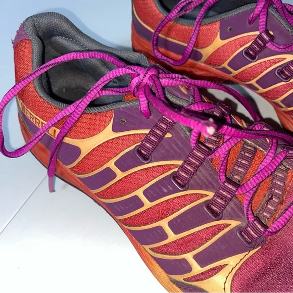 Merrell All Out Fuse Barefoot Running Shoes Women’s 9 Purple Orange Lace Up EUC