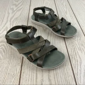 Merrell Kalari Shaw Adjustable Strap Leather Sandal Shoes US8 Olive Green