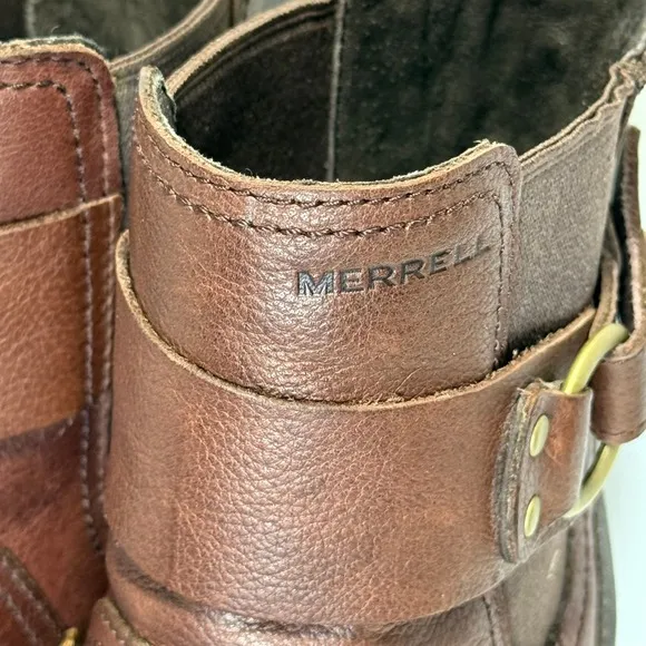 Merrell Leather Ankle Boots Buckle Accents Brown Chelsea Style US 7