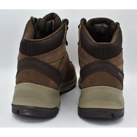 Merrell Mens Size 10 Erie Mid Earth Brown Leather Waterproof Hiking Boots Shoes
