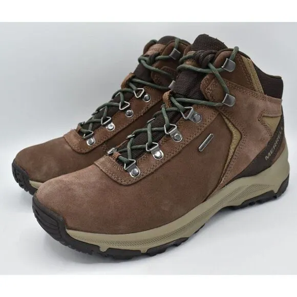 Merrell Mens Size 10 Erie Mid Earth Brown Leather Waterproof Hiking Boots Shoes