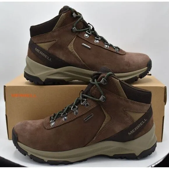 Merrell Mens Size 10 Erie Mid Earth Brown Leather Waterproof Hiking Boots Shoes