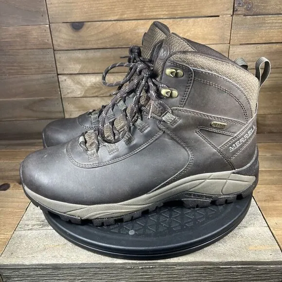 Merrell Mens Size 10 VEGO MIDLeather Waterproof Brown Hiking Lace Up Boot Shoes
