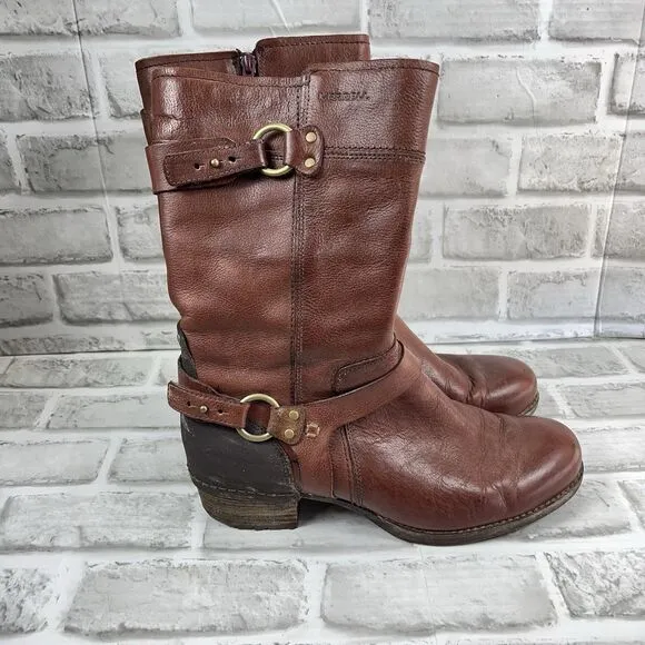 Merrell Shiloh Peak Women's 10 Brown Leather Stacked Heel Motorcycle Boots