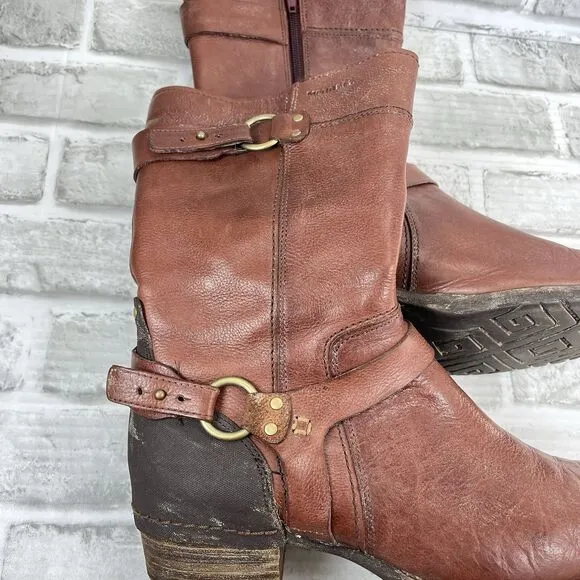 Merrell Shiloh Peak Women's 10 Brown Leather Stacked Heel Motorcycle Boots