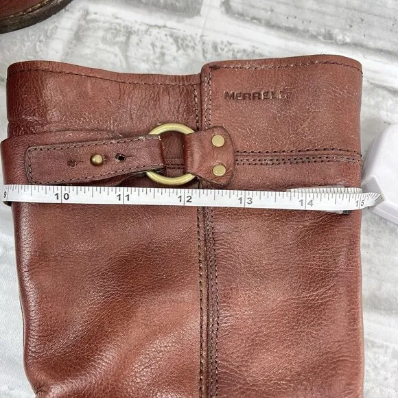 Merrell Shiloh Peak Women's 10 Brown Leather Stacked Heel Motorcycle Boots