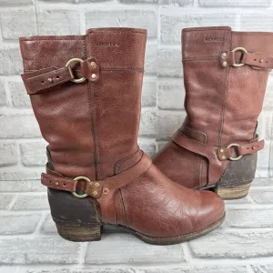 Merrell Shiloh Peak Women's 10 Brown Leather Stacked Heel Motorcycle Boots