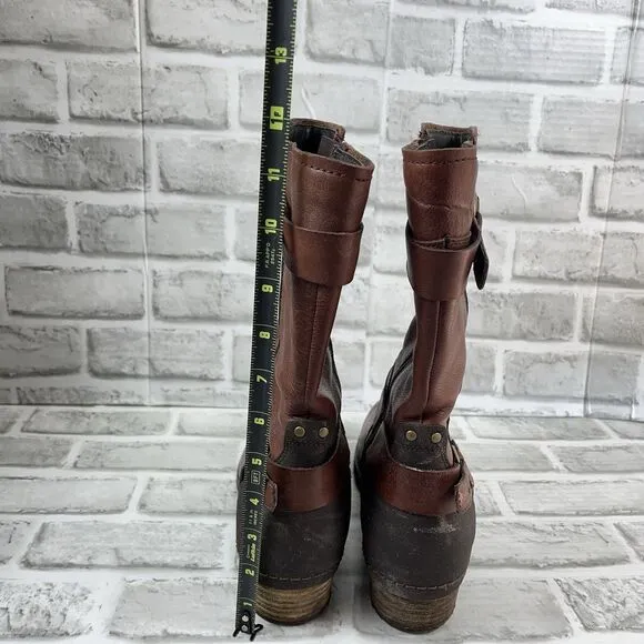 Merrell Shiloh Peak Women's 10 Brown Leather Stacked Heel Motorcycle Boots