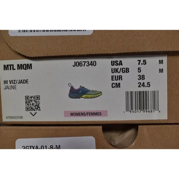 Merrell Womens Size 7.5 MTL MQM Hi Viz Jade Hiking Shoes Sneakers