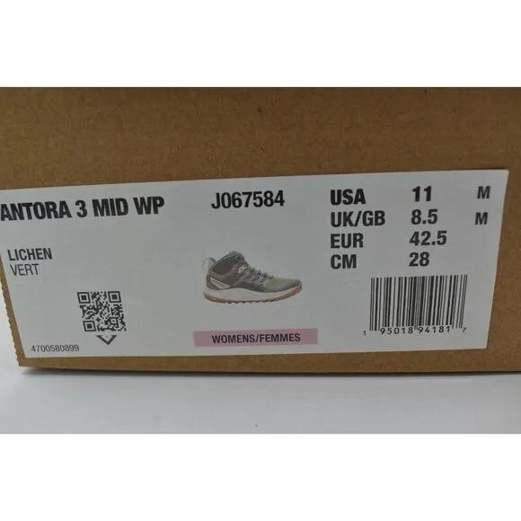 Merrell Women Size 11 Antora 3 Mid Lichen Waterproof Hiking Trail Running Shoes