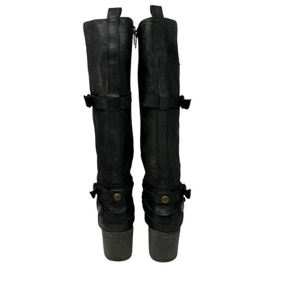 MIA Girl SALVATORE Midcalf Heeled Boots Womens 8 Black Vegan Leather Biker Moto