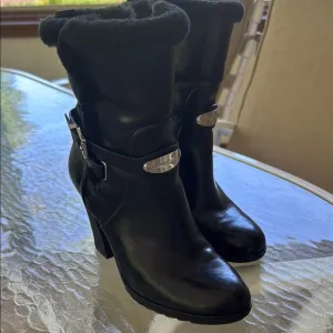 Michael Kors Black Heeled Boots with Silver Accent