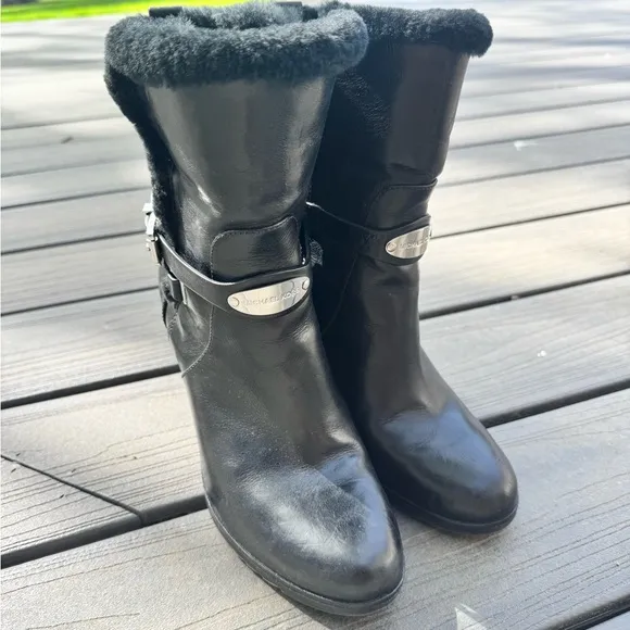 Michael Kors Black Heeled Boots with Silver Accent