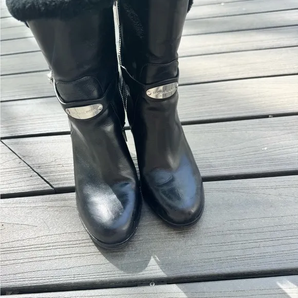 Michael Kors Black Heeled Boots with Silver Accent