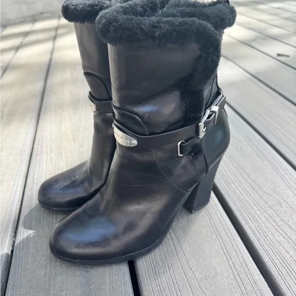 Michael Kors Black Heeled Boots with Silver Accent
